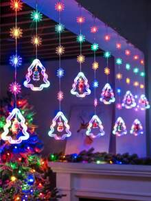 Christmas LED Curtain Lights Set - Santa Claus, Reindeer, Snowman, Christmas Tree Design, Wish Ball String Lights, USB Powered Holiday Decor For Home, Bedroom, Party Decoration - One Size - View 2