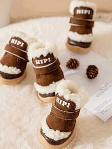 4pcs Winter Warm Dog Boots, Thick Fleece Lining Snow Boots, Anti-Slip Rubber Sole Pet Boots, Adjustable Strap Paw Protection, Suitable For Puppies, Small And Medium Dogs, Cold Weather Outdoor Walking, Chihuahua Accessories - Multicolor - View 3