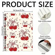 1pc Cherry Spiral Lined Notebook, 30 Sheets/60 Pages Coil Bound, Cherry And Heart Pattern, Suitable For School And Office Use, Perfect Gift For Christmas, Back To School, Birthday, New Year - A5 - View 8