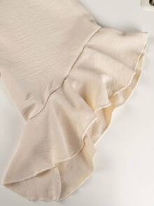 Plus Size Women Solid Color Ruffle Sleeve V-Neck Blouse Top - Khaki - View 4