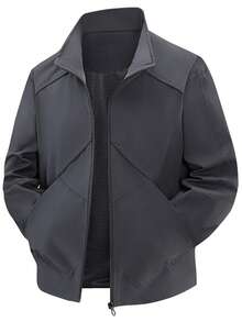 Men's Autumn Minimalist Thin Fashion Casual Raglan Sleeve Solid Color Stand Collar Jacket - Grey - View 2