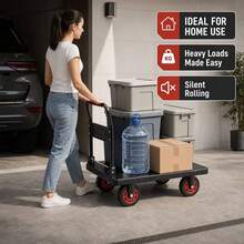 NOREMOCO Practical Foldable Utility Cart, Heavy-Duty Multi-Purpose Flatbed Trolley With 360° Swivel Silent Rubber Wheels, Lightweight And Portable, Ideal For Shopping, Luggage Transport, And Cargo Handling - Black and Red - View 10
