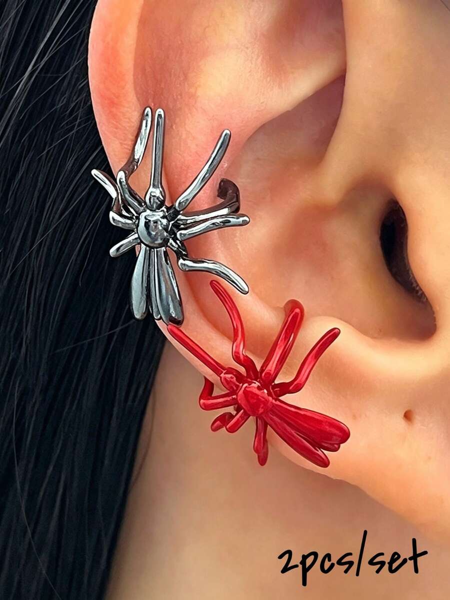 1 Pair Halloween Fashion Exquisite Versatile Personalized Unique Creative Niche Gothic Quirky Black & Red Spider Women's Ear Clips, Daily Party Commute Holiday Vacation Jewelry - Multicolor - View 1