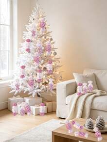 6/5pcs&1pc Christmas Red Decorative Hanging Ornaments Set, Christmas Tree Hanging Decorations, Christmas Window Display Decor, Holiday Home Decor, Atmosphere Creating Props, Photography Props, Suitable For Christmas Tree Hanging Decoration, Christmas Party Indoor And Outdoor Decoration - Multicolor - View 2