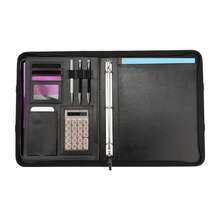 Virellio Black PU Handheld Folder Multi‑Pocket Document Organizer With Note Papers And Document Bags Portable For Office Business Trip - Black-1pc - View 6