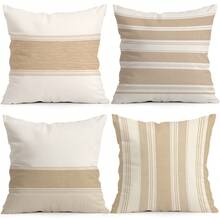 4pcs Farmhouse Style Horizontal & Vertical Striped Minimalist Pattern Pillow Covers, Single-Sided Printed Pillow Covers, Suitable For Living Room, Bedroom, Home Decor, All Season Pillow Covers - Multicolor - View 1