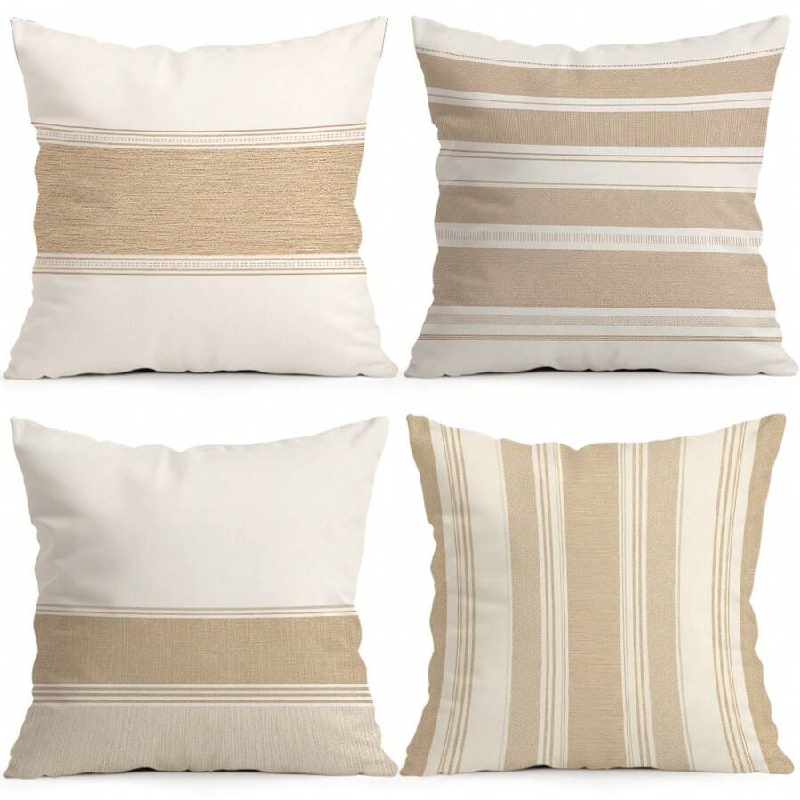 4pcs Farmhouse Style Horizontal & Vertical Striped Minimalist Pattern Pillow Covers, Single-Sided Printed Pillow Covers, Suitable For Living Room, Bedroom, Home Decor, All Season Pillow Covers - Multicolor - View 1