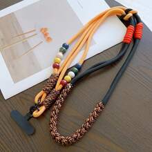 1PC Dopamine 3-In-1 Wooden Bead Colorblock Braided Phone Lanyard, Long Adjustable Crossbody Neck Wrist Strap, Multi-Functional Outdoor Hiking Portable Travel Shopping Bag Case Camera Shoulder Strap New Arrival - Multicolor - View 18