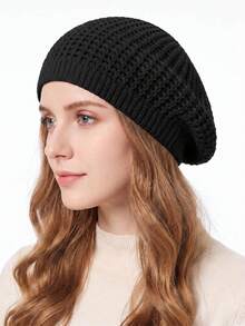 Women's Hollow Knit Beret Hat, Soft Elastic, Casual Comfortable, Warm And Lightweight, Suitable For Autumn And Winter - Multicolor - View 3
