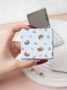1PC Ins Animal Series Portable Vanity Mirror, Foldable Lightweight Ultra-Thin Convenient Hand Mirror, Durable PU Leather, Suitable For Multiple Scenarios And All People, Foldable Small Square Mirror, Portable Pocket Mirror, Cartoon Bow, Star, Pony, Cherry, Bear Pattern Design, Exquisite Delicate Structure, Reliable And Drop-Resistant, Easy To Carry, Handheld Makeup Mirror, 180° Flip Cover, Multi-Functional - Multicolor - View 6