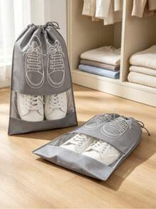 20/5pcs Dustproof Shoe Bags, Drawstring Shoe Bags, Suitable For Travel, Hallway, Bedroom, Dorm, Universal Storage Bags, Suitable For Children And Adults, Back To School Essentials - Grey - View 3