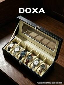 Kotak Penyimpanan Jam Tangan Kulit Premium DOXA 12 Slot, Kotak Pajangan Mewah Dua Lapis, Penutup Atas Kaca, Kotak Penyimpanan Aman untuk Kolektor Jam Tangan - Satu-Ukuran - View 5