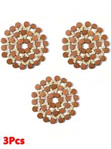 3Pcs/1pc Wooden Heat Resistant Coasters, Non-Slip Trivets, Table Mats, Cup Coasters, Pot Holders, Bowl Pads, Anti-Scald Placemats, Washable Easy Clean Dining Table Decor For Home, Parties & Restaurants - View 11