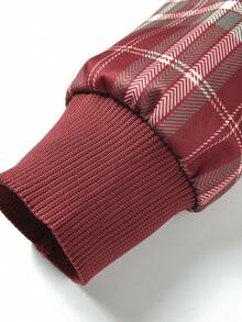 Men's Autumn/Winter Old Money Style Half-Zip Stand Collar Jacket, Plaid Striped Colorblock Pullover Sweatshirt - Red - View 7