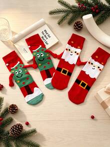 1/2 đôi tất cổ trung bình hoạt hình Giáng Sinh sáng tạo nắm tay, thiết kế vui nhộn Ông già Noel & Cây thông Noel, tất lễ hội đa năng cho quà tặng tiệc mùa Thu/Đông - Nhiều màu - Xem 9