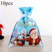 10pcs Christmas Drawstring Gift Bags, Santa Claus & Snowman Pattern Packaging Bags, Holiday Party Small Gift Packaging Boxes Storage Bags, Christmas Drawstring Bags, Christmas Gift Bags.Christmas - Multicolor - View 7