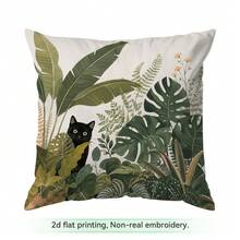 4pcs/1pc Green Plant Cat Pattern Pillow Case Without Insert, Single-Sided Printed Pillow Case, Suitable For Living Room Bedroom Home Decor, All-Season Pillow Case - Multicolor - View 11