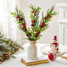 Hiasan Natal Buah Pinus Merah, Tangkai Bunga Pinus Buatan untuk Vas, Pohon Natal, Karangan Bunga, dan Dekorasi Rumah. - MultiWarna - View 1
