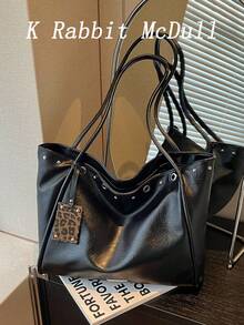 New Fashionable Large-Capacity Women's PU Tote Bag With Stud Accents-Casual, Versatile, Shoulder Commuter Bag And Handbag - Black - View 2