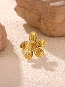 Stainless Steel Flower Ring For Women And Men, Vintage Gold Petal Open Adjustable Band Jewelry Gift - JZ9110G - View 7