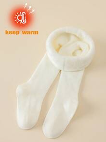 [Style Automne/Hiver] 1 pièce Collants blancs pour enfants/bébés/filles, design classique à fines rayures, chaussettes simples et à la mode, chaudes et respirantes, couvrant tout le pied, douces et confortables, en polaire fine anti-froid, polyvalentes, adaptées aux enfants de 0 à 5 ans pour le port quotidien en automne/hiver, les jeux en plein air, les voyages et les cadeaux de vacances - Blanc - Voir 7