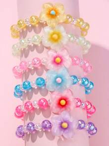 6Pcs Kids Flower Beaded Bracelet Set, Cute Hand Jewelry For Holiday Party, Ideal Birthday Gift For Little Girls - Multicolor - View 9