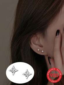 1 Pair S925 Sterling Silver Lively Cute Petite Star Stud Earrings For Women, Minimalist Fresh Ins Style Cartilage Earrings, Niche Gentle Sweet Cool Versatile Casual Party Holiday Vibe Accent Ear Jewelry - Star - View 8