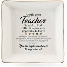 1pc Teacher Appreciation Quote Ceramic Jewelry Dish, Square Trinket Tray With Inspirational Thank You Message And Heart Accents, Gift For Teachers, Classroom Or Desk Decor - Multicolor - View 1