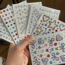 1pc Crystal Pearl/Heart/Star Face Gem Stickers Self-Adhesive Face Rhinestone Tattoo Stickers Shiny Diamond Makeup Costume Random Color - Multicolor - View 7