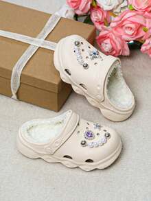 HOEASE Girl's Winter Plush Lining Garden Clogs, EVA Soft Sole House Slipper With Slip-On Design, For Cold Weather, Ideal Gift For Halloween, Christmas - Beige - View 4