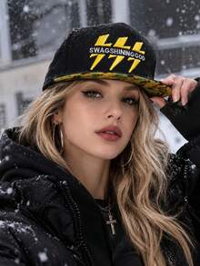 MESHUOKAI Unisex Black Printed Baseball Cap, 400 Speed Limit Embroidered Flat Brim Adjustable Snapback Hat, Hip Hop Street Style Adjustable Cap, Autumn/Winter - Multicolor - View 2