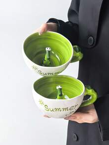 1pc Highly Attractive "Summer Warm Sun Crocodile" Ceramic Coffee Mug, Ins Cute Personalized Creative Niche Design Embossed 3D Crocodile Decor Mug, Large Capacity Cup, Exquisite, Perfect Gift - Multicolor - View 3