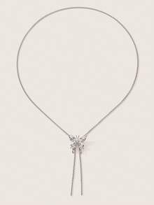 Valisandre 1pc Simple & Fashionable & Personalized Metallic Silver Choker Necklace With Butterfly Pendant, Adjustable Length & Multiple Wearing Styles, For Women - Silver - View 2