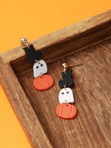 1 Pair Halloween Design Cute Black Cat, Ghost, Pumpkin Pendant Earrings For Women - Multicolor - View 3