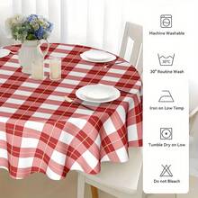 Round Tablecloth Red White Buffalo Plaid Checkered Pattern Gold Line Classic Picnic Gingham Traditional Decorative Washable Dining Table Cover For Kitchen Home Christmas Holiday Party Outdoor Daily Farmhouse Table Decor - A - View 6