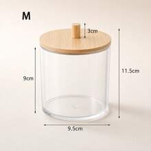 Bamboo Lid Dust-Proof Storage Jar Transparent Visible Desktop Organizer Box Large Opening Easy Access Cotton Pads Cotton Swabs Makeup Sponges Jewelry Vanity Organizer - Multicolor - View 8