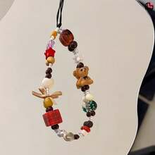 1pc Square Bow Bear Phone Case Lanyard CCD Camera Card Holder Pendant Accessory Anti-Lost Wrist Strap, Wrist Phone Chain - Valentine's Day Gift | Birthday Gift - Multicolor - View 4