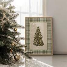 1pc Frameless Vintage Christmas Tree Pattern Neutral Rustic Modern Cottagecore Holiday Wall Art Dorm Bedroom Apartment Decor Back To School Funky Posters Dorm Essentials - Christmas Tree - View 4