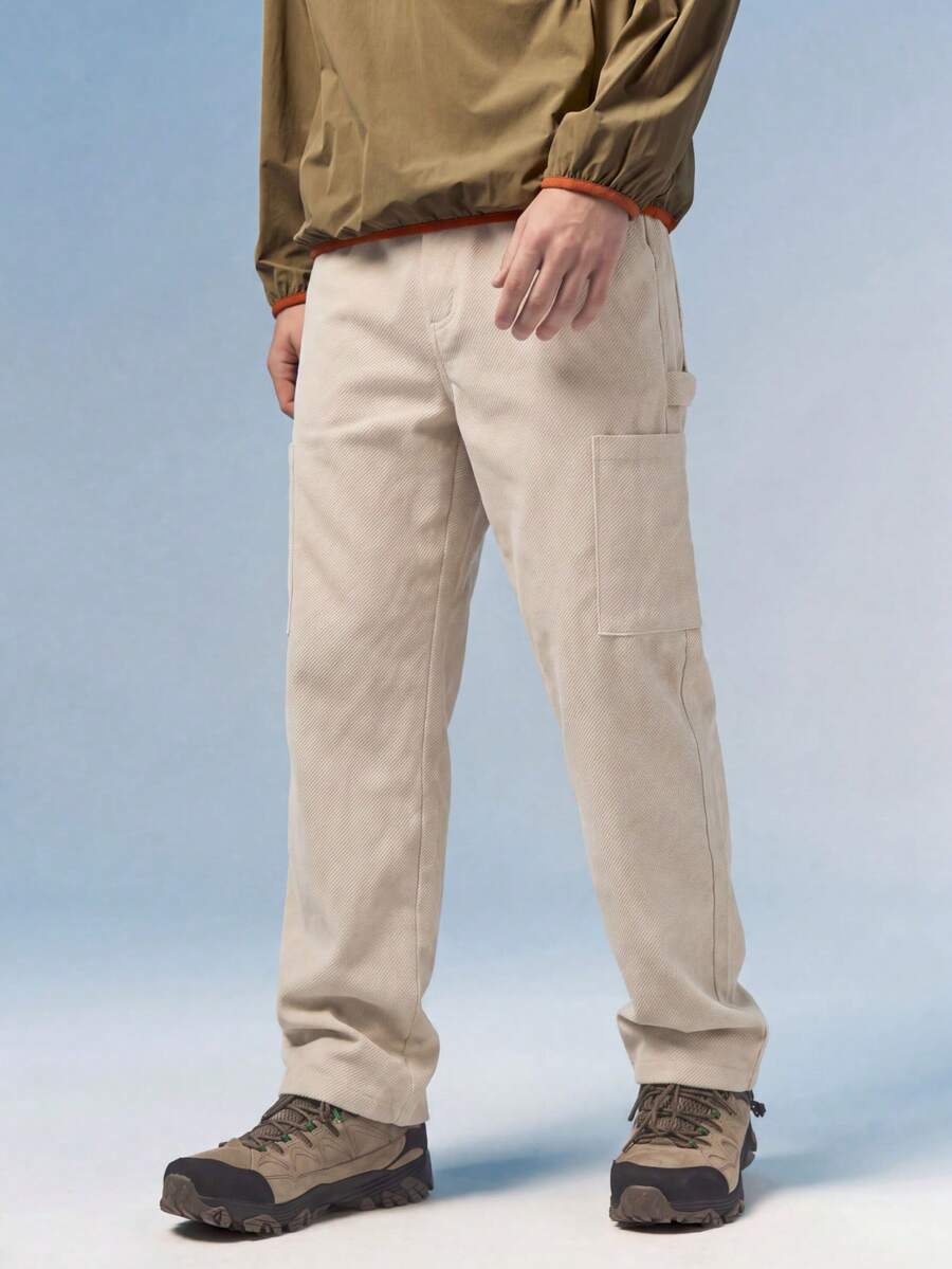 Caldwick Men's Large Pocket Functional Cargo Sports Casual Loose Fit Straight Leg Pants - Khaki - View 1