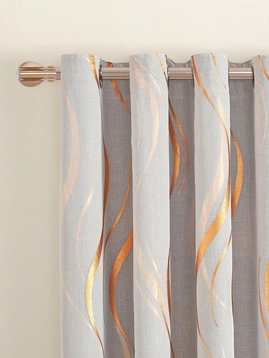 1pc Double Layer Blackout Curtain With Metal Rings, Available In Beige, Pink, Grey, Dark Grey And Green, With Double Layer Insulation Effect, Metal Rings At The Top For Easy Hanging, Suitable For Living Room, Bedroom And Office Holiday Decoration, All Season Use - Grey - View 1