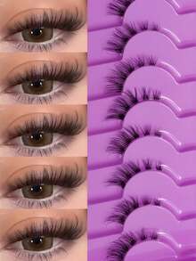 Sibeuna 9 Pairs Natural Looking Half Lashes, Transparent Band Soft Delicate Cat Eye & Extended Outer Corner, Faux Mink Lashes Strip Lashes For Beginners,Lashes Corner Eyelashes - Black - View 2