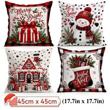 4 Stücke/1 Stück/ Rotes Karomuster Weihnachtsgeschenk Kissenbezug ohne Füllung, einseitig bedruckter Kissenbezug, geeignet für Wohnzimmer Schlafzimmer Heimdekoration, Ganzjahres-Kissenbezug - Verschiedenfarbig - Übersicht 12