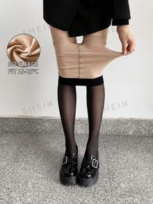Solid Color Tights For Women, High Waist Stretch Pantyhose, Soft Shaping Stockings, Comfortable Full Foot Tights For Fall Winter Daily & Office Wear - Black - View 8