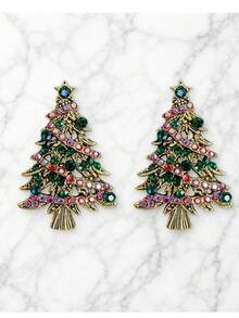 2pcs Colorful Rhinestone Christmas Tree Brooch Set, Versatile Lapel Accessory For Coat, Scarf, Backpack, Christmas Gift - A - View 10