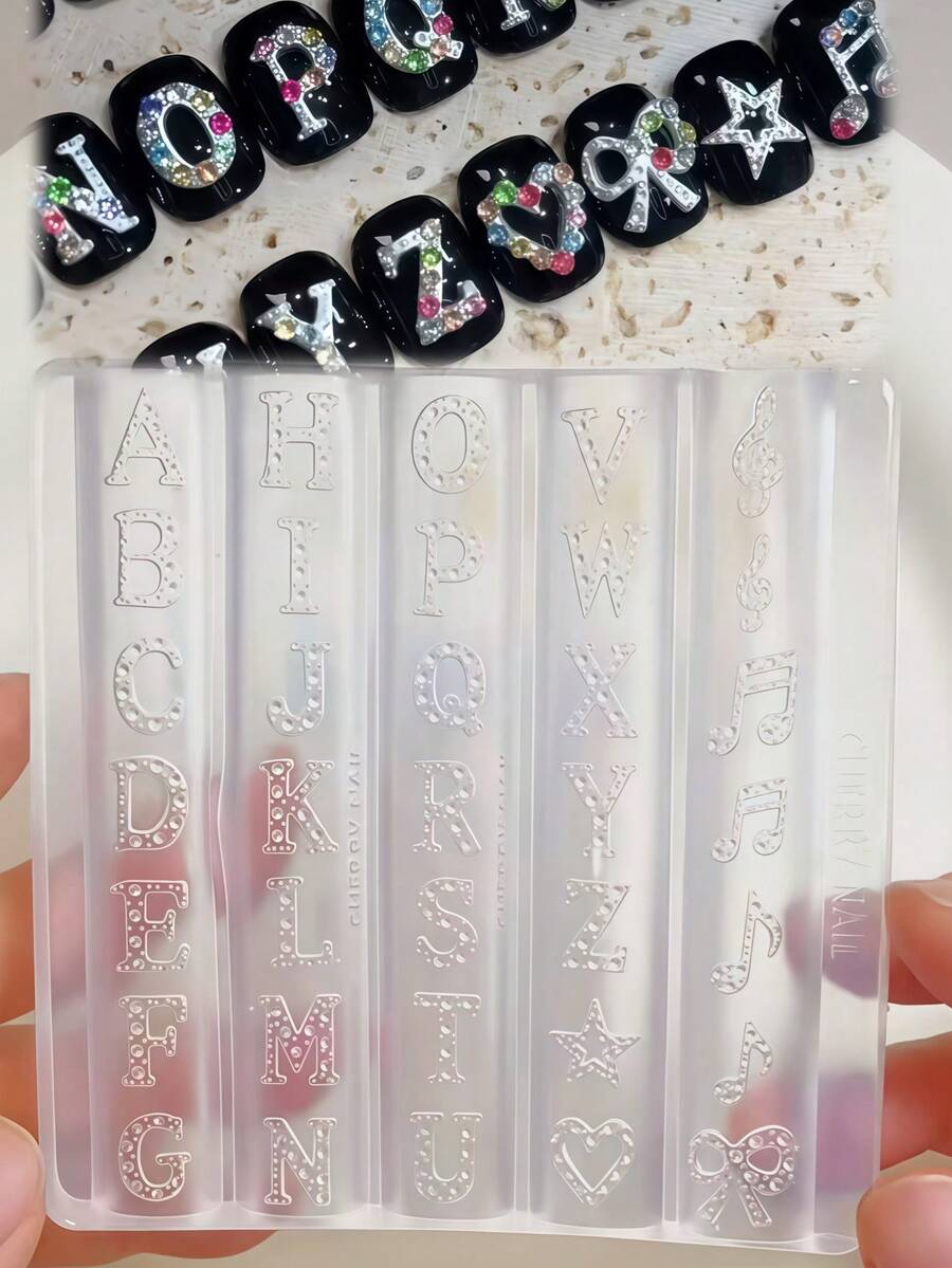 1pc Vintage Diamond Letter Pearl Musical Note Bow DIY Nail Art 3D Wearable Nail Decoration Silicone Mold - Clear - View 1
