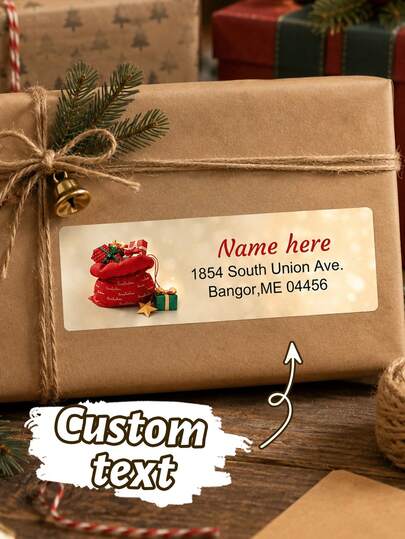 Custom Christmas Address Label Stickers, Personalized Rectangular Gift Tag Seals, Festive Holiday Mailing & Gift Wrapping Decor, Customized Name Return Address Labels, Customizable Text Xmas Package Stickers, Seasonal Gift For Family & Friends