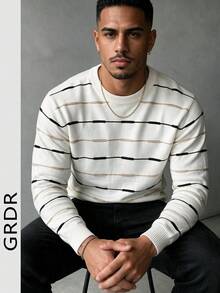 GRDR Men's Knit Sweater, Solid Color Long Sleeve, Suitable For Autumn/Winter Outings, Fashion Essential - White - View 7