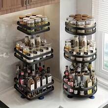 1pc Rotating Kitchen Spice Rack, 3-Tier Multifunctional Countertop Storage Shelf, Soy Sauce Vinegar Seasoning Condiment Organizer Box - View 13