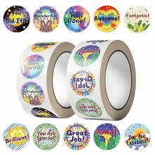 500pcs/Roll Cartoon English Motivational Self-Adhesive Sticker Roll, Reward Stickers For Teachers Learning Supplies, PVC Decal Sticker,School Supplies,Back To School - Black - View 4