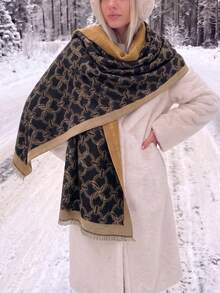 1pc Premium Geometric Pattern Jacquard Faux Cashmere Warm Scarf, Cold-Proof Neck Warmer, Women's Autumn/Winter Fashion Versatile Air Conditioning Shawl Blanket, Suitable For Daily Matching And Decorative Use - Multicolor - View 3